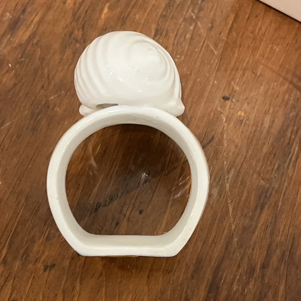 Knobler White Sea Shell Napkin Rings Genuine Bone China Set Of 12In Original Box